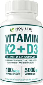 Max Absorption Vitamina D3 5000 UI + K2 MK-7 con BioPerine – 90 Cápsulas Vegetales