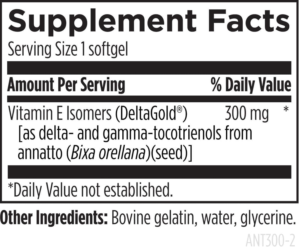 Designs for Health Annatto-E 300 mg Tocotrienols - DeltaGold Vitamin E Complex Supplement with Delta + Gamma Tocotrienols - Cardiovascular, Healthy Aging + Antioxidant Support - Non-GMO (30 Softgels)