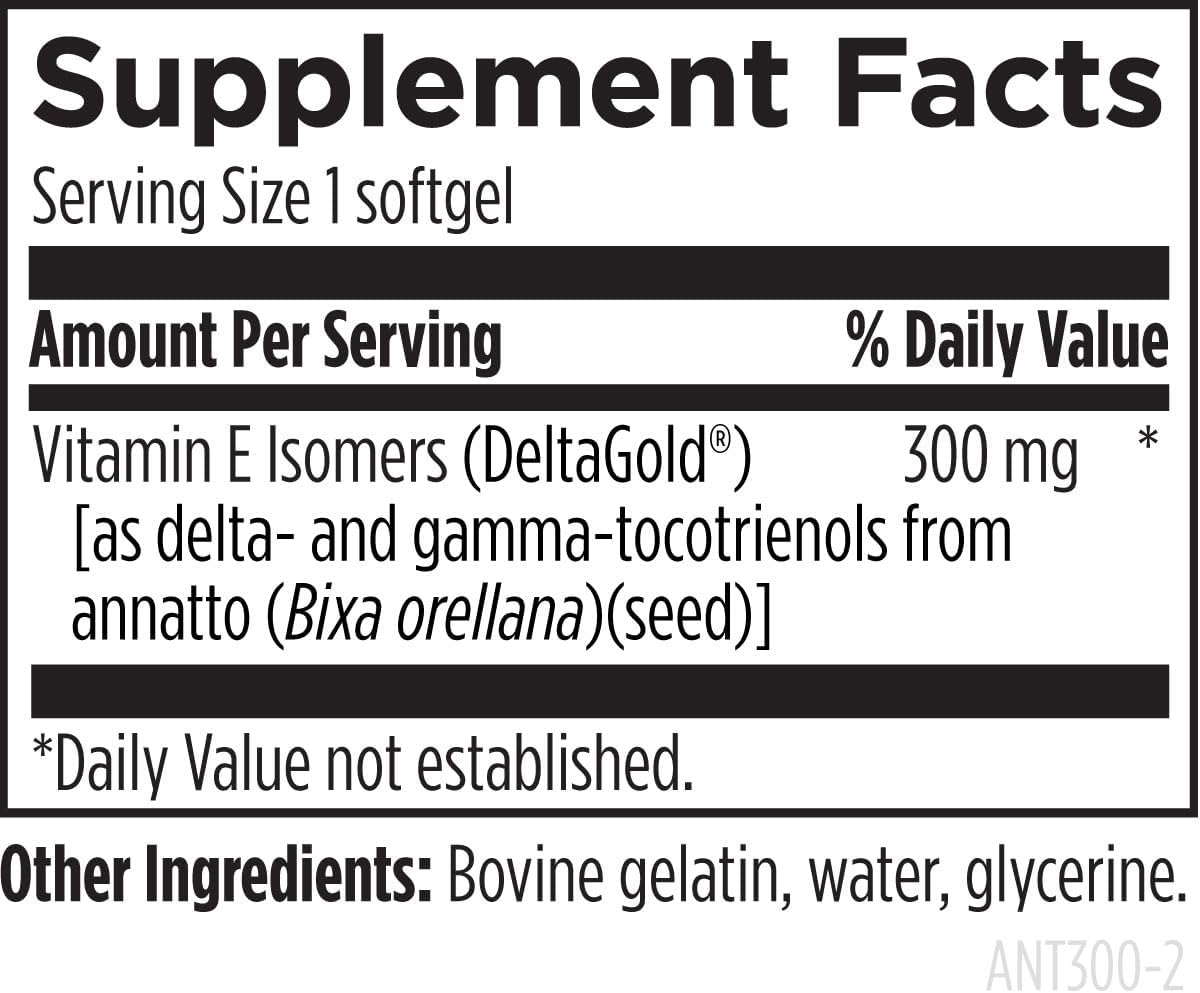 Designs for Health Annatto-E 300 mg Tocotrienols - DeltaGold Vitamin E Complex Supplement with Delta + Gamma Tocotrienols - Cardiovascular, Healthy Aging + Antioxidant Support - Non-GMO (30 Softgels)