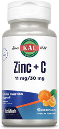 KAL Zinc Plus C – Vitamina C y Zinc de disolución instantánea, 90 comprimidos sabor mandarina
