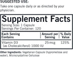 Kirkman Vitamina D-3 1000 UI - Hipoalergénico, 120 cápsulas