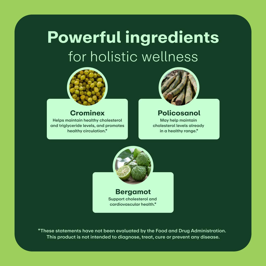 WellWithAll Cholesterol Support | Suplemento para el Colesterol con Bergamota, Policosanol y Crominex 3+ | 60 Cápsulas