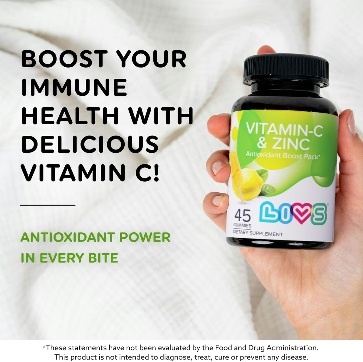 LIVS Gominolas de Vitamina C y Zinc para Adultos y Niños - 125mg Vitamina C y 20mg Zinc por Dosis - 45 Gominolas Veganas con Sabor a Limón
