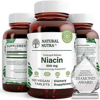 Natural Nutra Niacina 500mg Liberación – La niacina contribuye al metabolismo energético normal. – Image 1