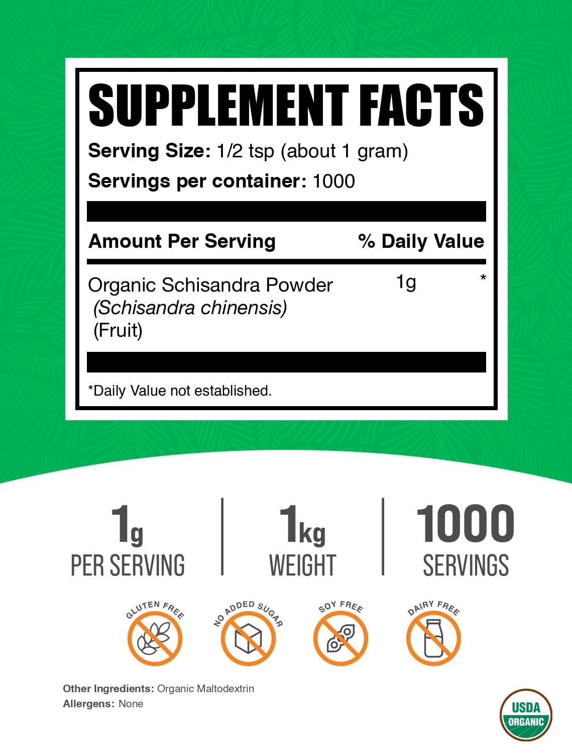Polvo de Schisandra Orgánico - 1 kg (2.2 lbs)