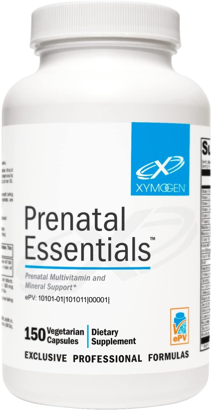 XYMOGEN Prenatal Essentials - Multivitamínico Prenatal con 5-MTHF y Nutrientes Esenciales - Suave para el Estómago - Vegetariano - 150 Cápsulas
