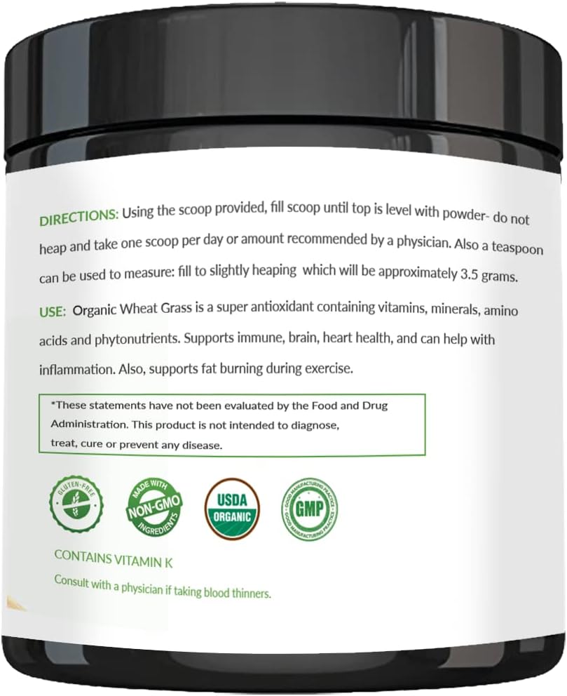 Polvo de Wheatgrass Orgánico Certificado USDA - Hierba de Trigo en Polvo - Vegano y Sin OGM