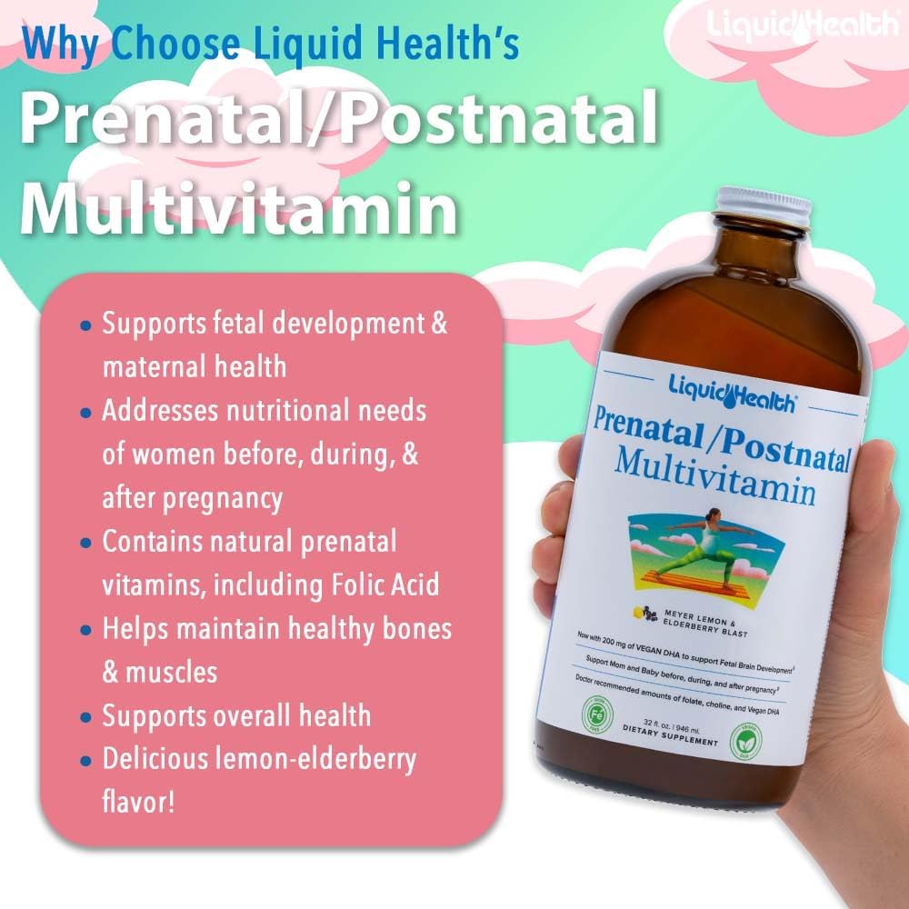 LIQUIDHEALTH Prenatal Baby Booster - Pack de Vitaminas Prenatales/Postnatales Líquidas Veganas con Hierro Ferrochel y Folato