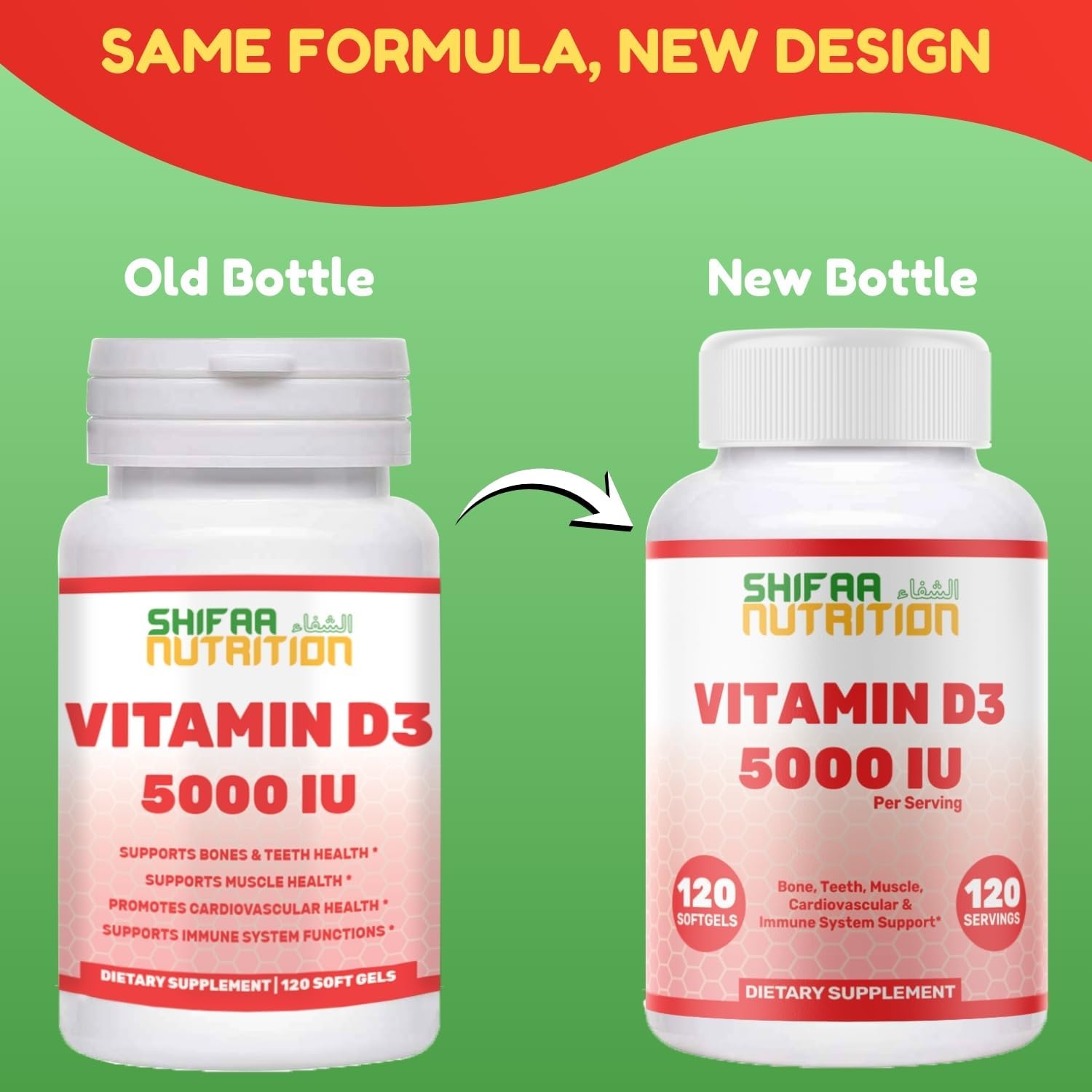 SHIFAA NUTRITION Vitamina D3 5000 IU Halal - 120 Cápsulas Blandas - No-GMO, Sin Gluten