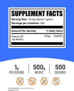 BulkSupplements Biotin 10000mcg Powder - Vitamin B7 for Hair, Skin and Nails - Gluten Free, 500g