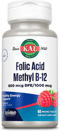 KAL Ácido Fólico 800 mcg con Metil B-12 Comprimidos sabor Frambuesa - 60 unidades