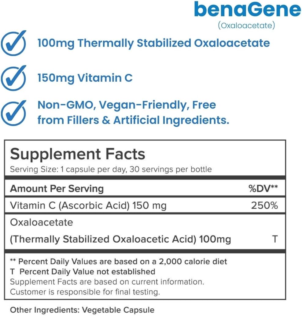Benagene Oxaloacetato con Vitamina C - 30 Cápsulas - Energía Celular