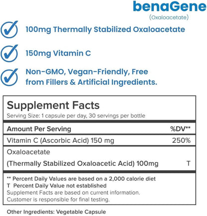 Benagene Oxaloacetato con Vitamina C - 30 Cápsulas - Energía Celular – Image 5