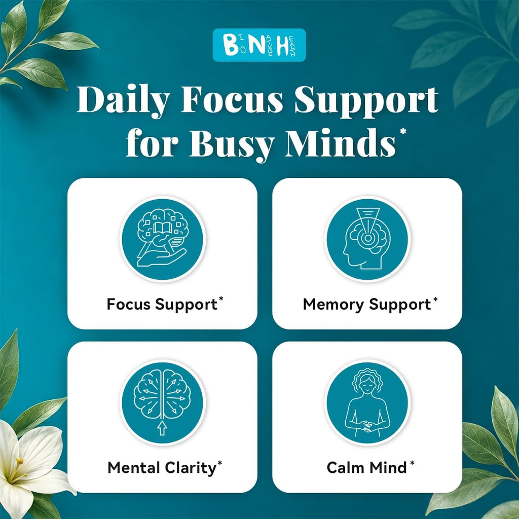 BNH Brain Blossom - Suplemento para Memoria y Enfoque con Azafrán, Ginseng y Cúrcuma, 180 Cápsulas