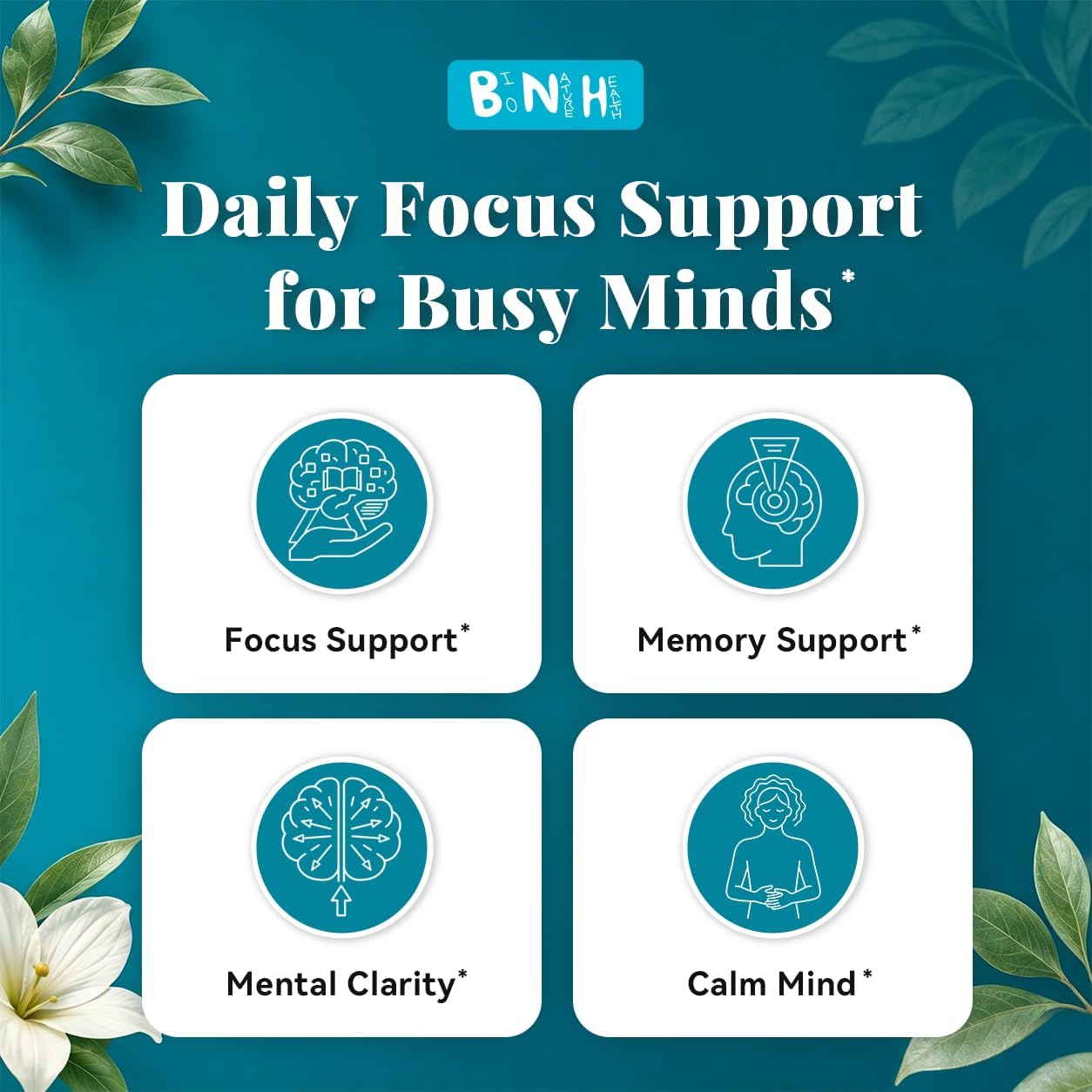 BNH Brain Blossom - Suplemento para Memoria y Enfoque con Azafrán, Ginseng y Cúrcuma, 180 Cápsulas