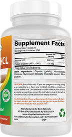 Best Naturals Betaine HCL 648 mg - 250 Cápsulas por Envase (Paquete de 2)