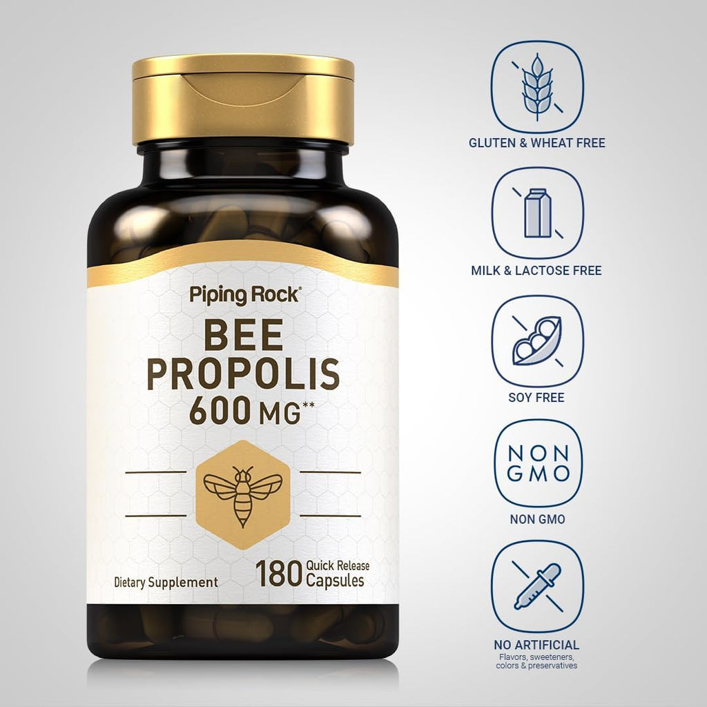 Piping Rock Cápsulas de Extracto de Propóleo de Abeja | 180 Cápsulas | No-GMO, Sin Gluten