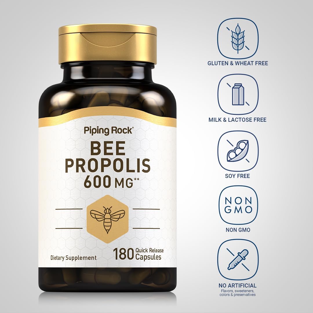 Piping Rock Cápsulas de Extracto de Propóleo de Abeja | 180 Cápsulas | No-GMO, Sin Gluten