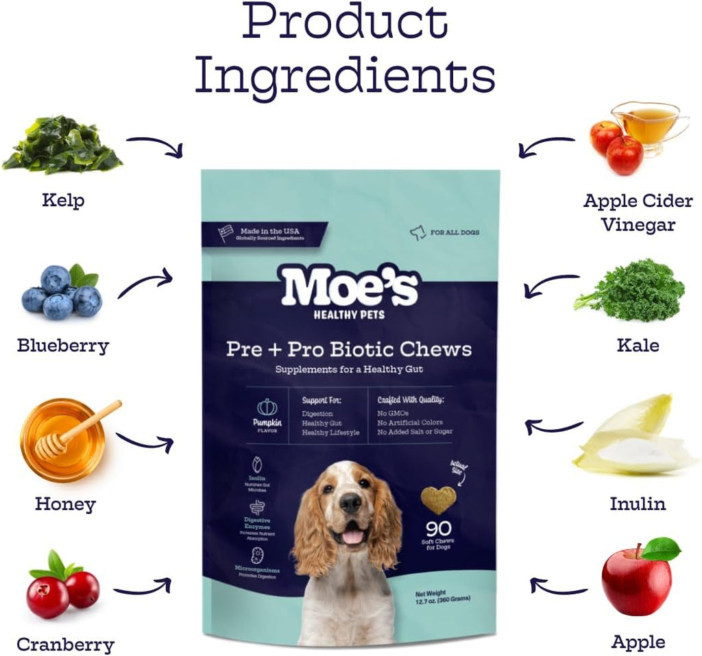 Masticables Probióticos para Perros Moe's – Sabor Calabaza, 90 unidades