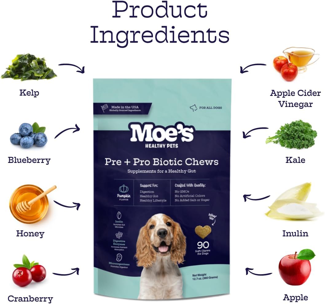 Masticables Probióticos para Perros Moe's – Sabor Calabaza, 90 unidades