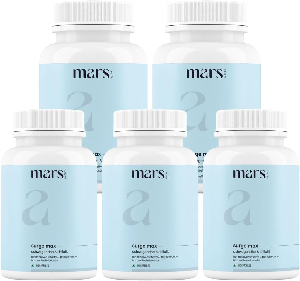 Mars Surgemax Natural Cápsulas con Shilajit y Safed Musli, Pack de 5, 300 Cápsulas