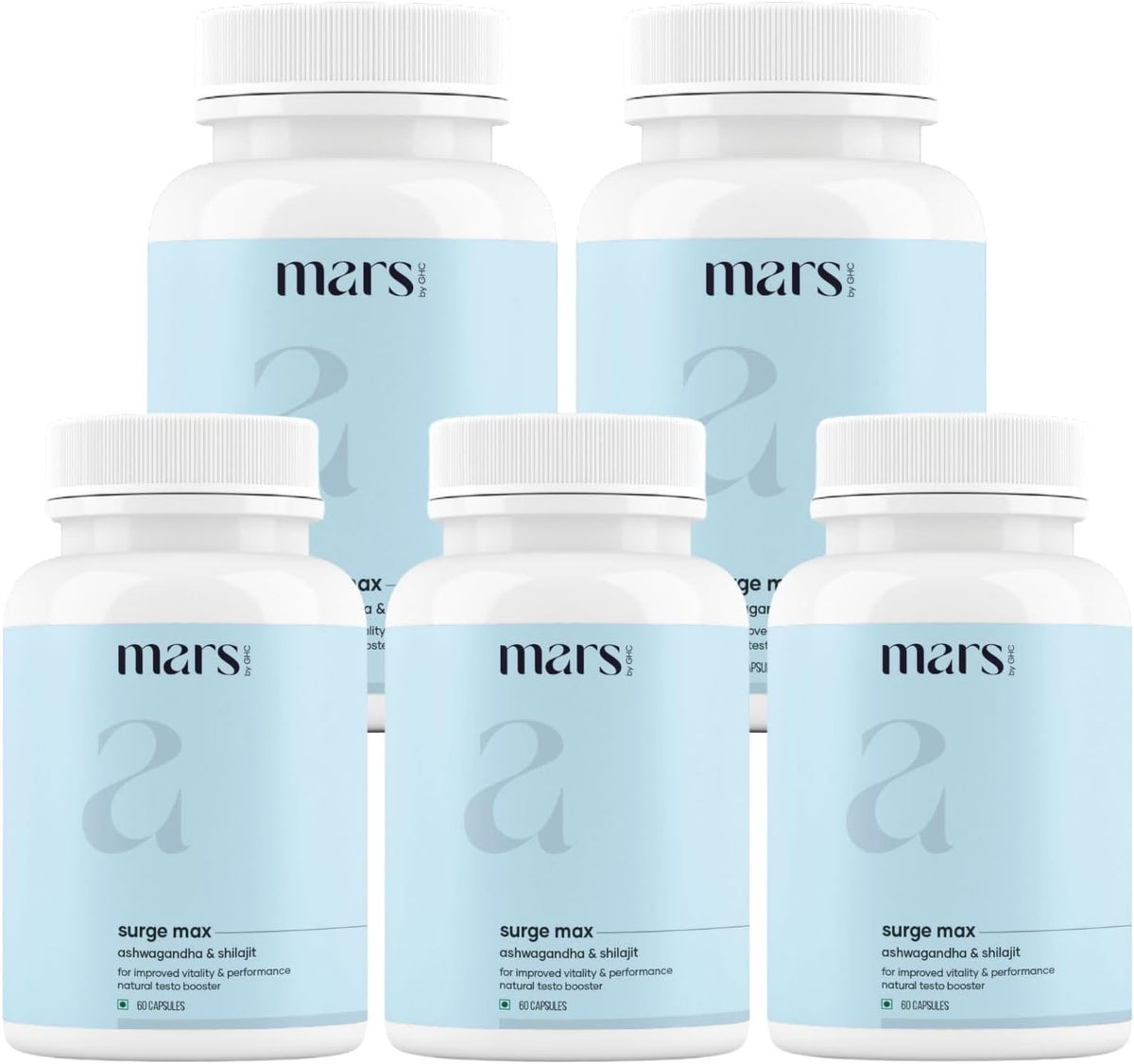 Mars Surgemax Natural Cápsulas con Shilajit y Safed Musli, Pack de 5, 300 Cápsulas - görsel 1