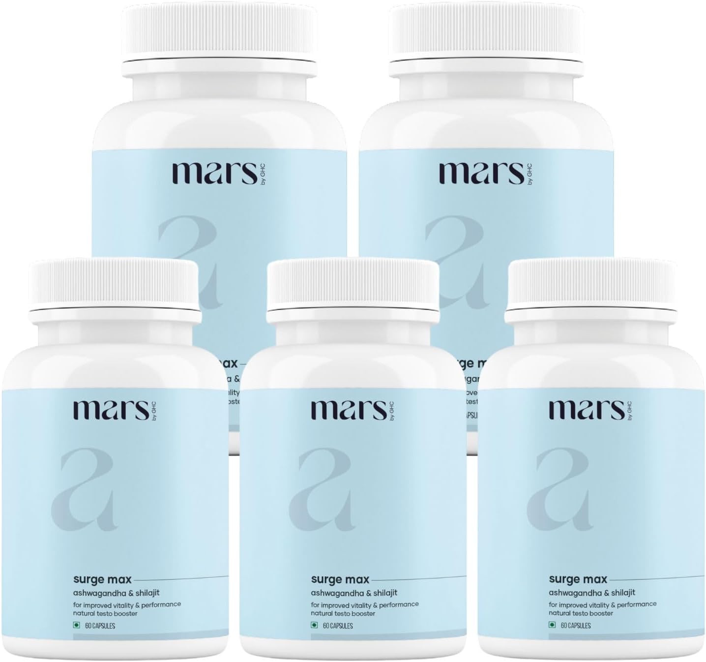Mars Surgemax Natural Cápsulas con Shilajit y Safed Musli, Pack de 5, 300 Cápsulas