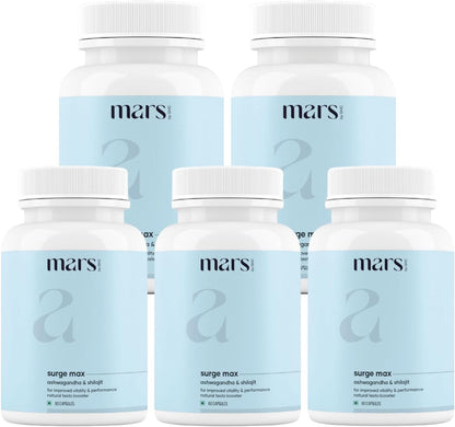 Mars Surgemax Natural Cápsulas con Shilajit y Safed Musli, Pack de 5, 300 Cápsulas