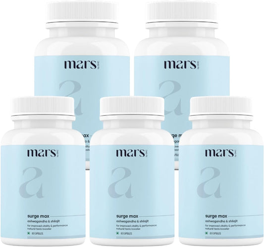 Mars Surgemax Natural Cápsulas con Shilajit y Safed Musli, Pack de 5, 300 Cápsulas