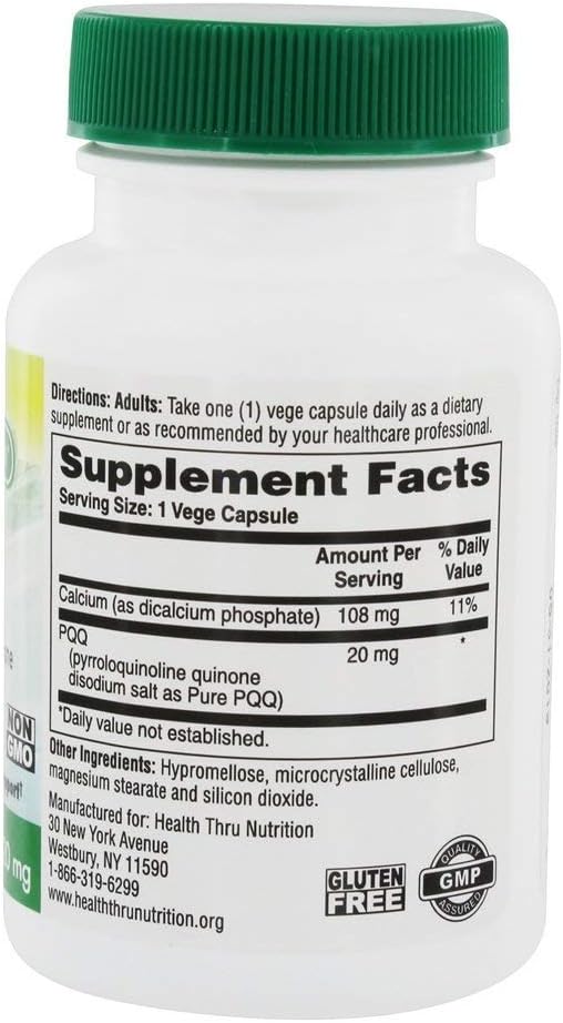 Health Thru Nutrition PQQ 20 mg Apoyo a la Biogénesis Mitocondrial - 30 Cápsulas Vegetales