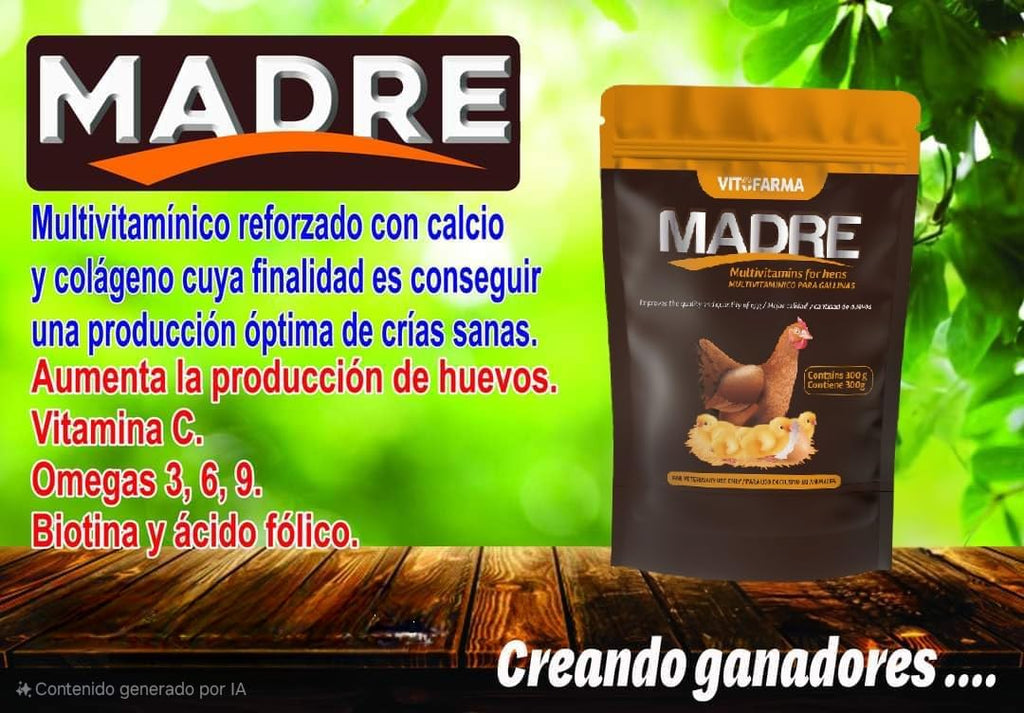 Madre Vitamina para Gallinas y Gallos - Producción Saludable de Huevos y Fertilidad, 240 g