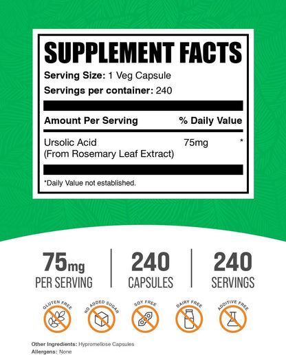 Cápsulas de Ácido Ursólico de BulkSupplements - 75 mg, 240 Cápsulas (Vegano) – Image 2