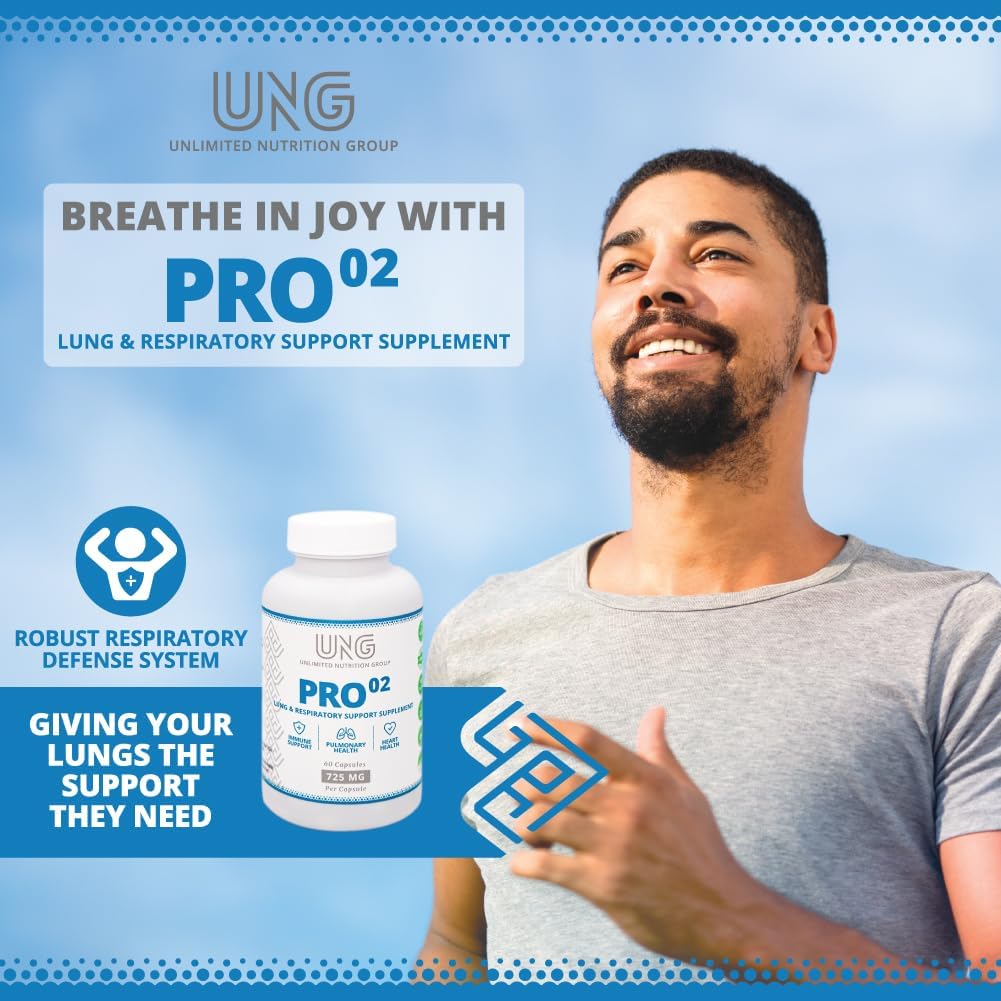 UNG Pro-O2 Suplemento de Soporte Pulmonar y Respiratorio, 725 mg, 60 Cápsulas