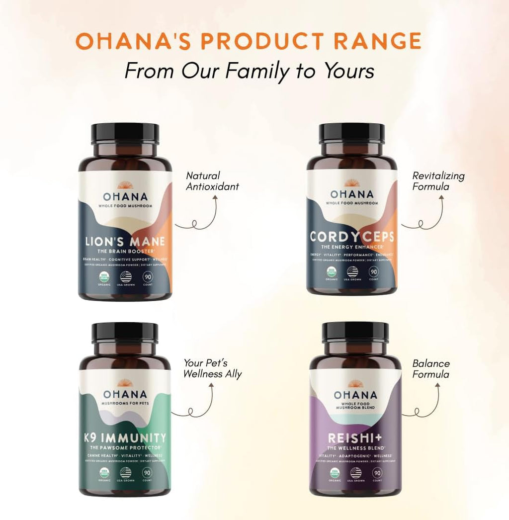Ohana K9 Immunity – Suplemento para perros con 6 extractos de setas orgánicas USDA, 90 cápsulas