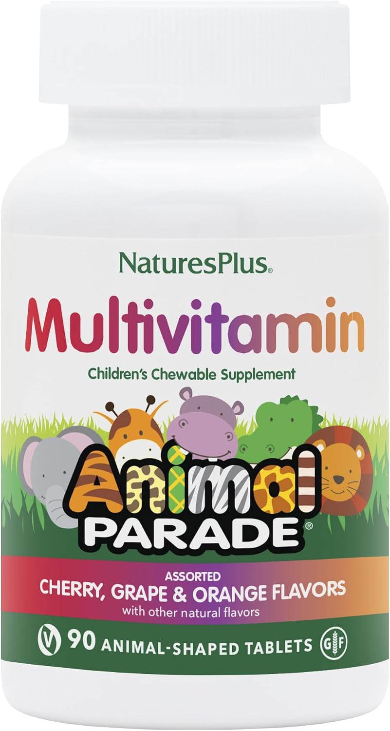 NaturesPlus Animal Parade Multivitamínico Infantil - 180 Comprimidos Masticables con Forma de Animal - Sabores Naturales - Vegetariano y Sin Gluten