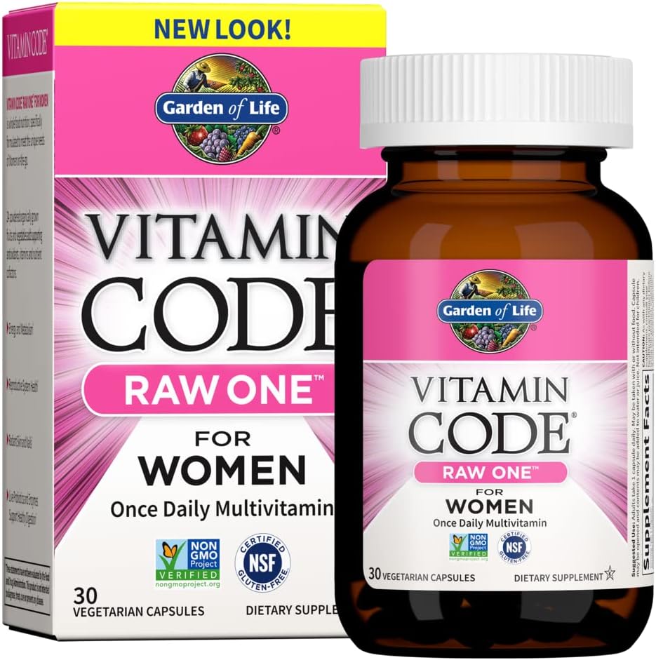 Garden of Life Vitamin Code RAW ONE para Mujeres Multivitamínico Diario de Alimentos Integrales con Probióticos, Sin OGM, 30 Cápsulas