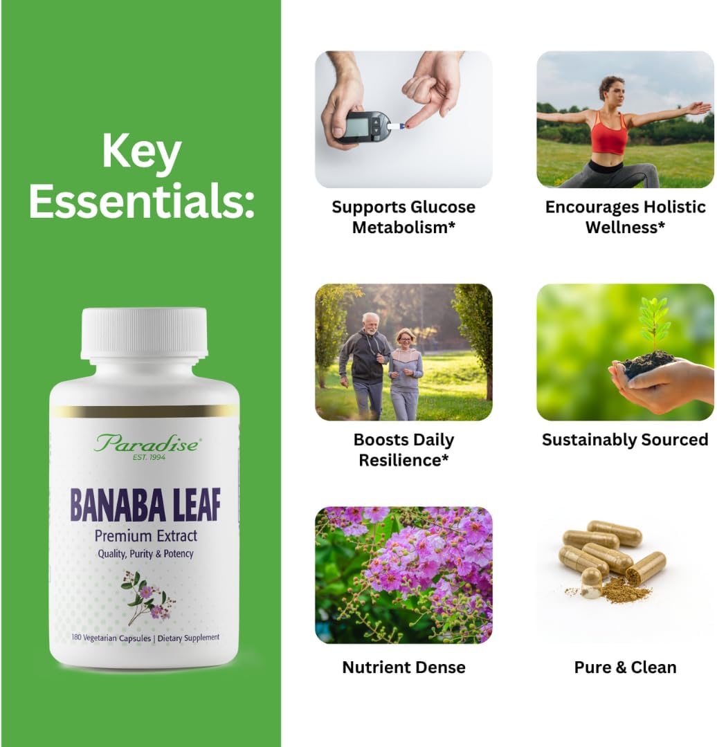 Paradise Herbs, Banaba Leaf, 12:1 Concentrated Extract, 250 mg, 180 Cápsulas