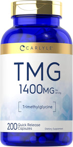 Carlyle Suplemento TMG | 1400mg | 200 Cápsulas de Trimetilglicina de Liberación Rápida | No OGM y Sin Gluten