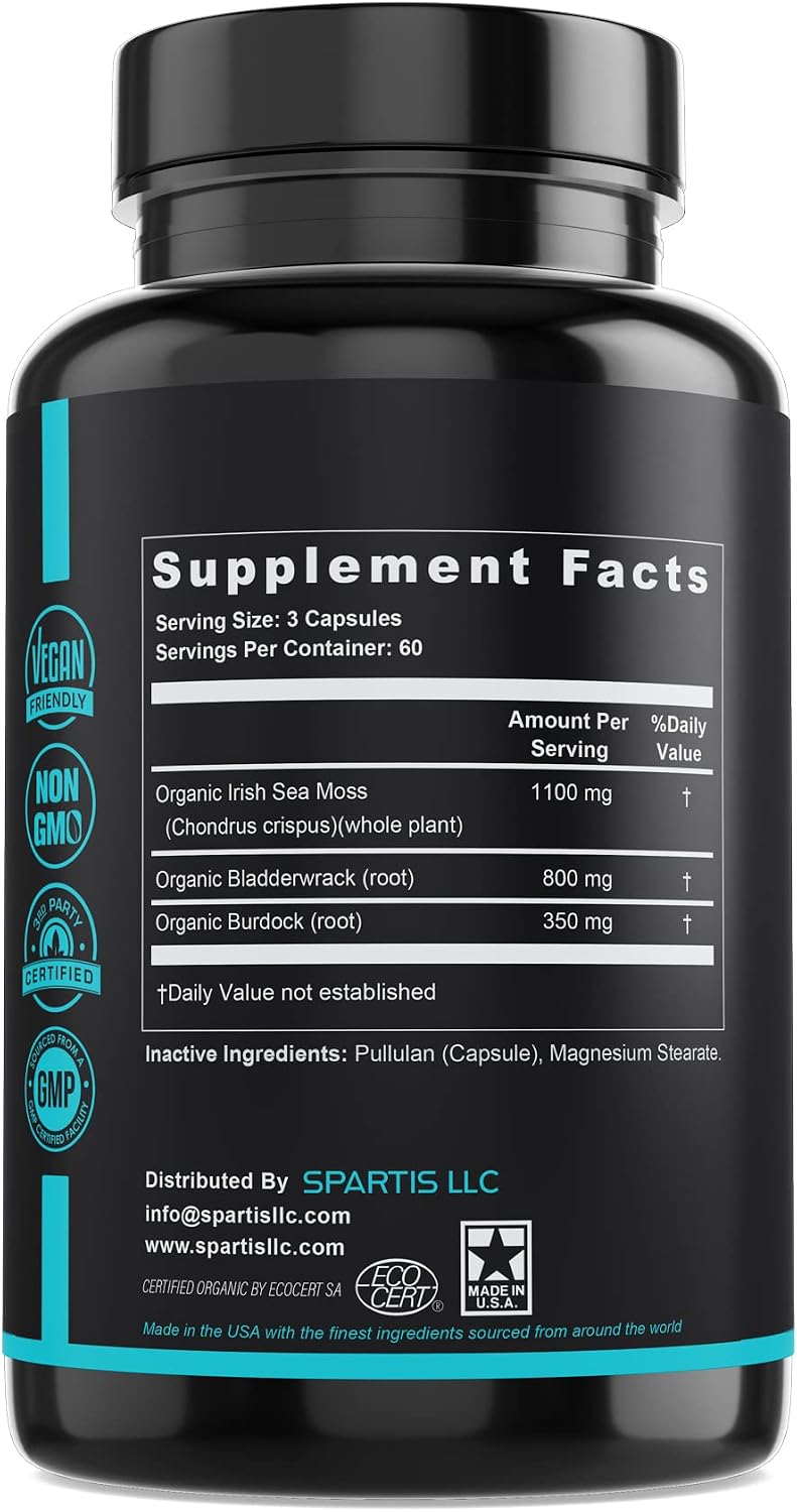 Cápsulas de Musgo Marino Orgánico 2250mg con Bardana y Fucus (180 Cápsulas)