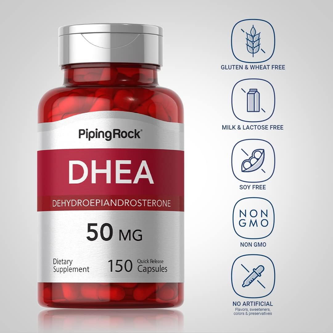 Piping Rock DHEA 50 mg | 150 Cápsulas | Dehidroepiandrosterona | No-GMO y Sin Gluten