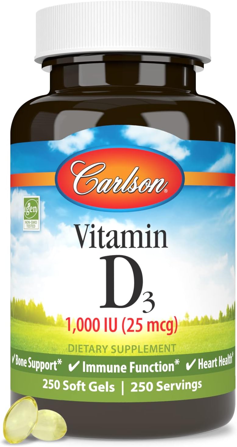 Carlson Vitamina D3, 1000 UI, 250 Cápsulas Blandas