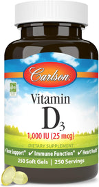 Carlson Vitamina D3, 1000 UI, 250 Cápsulas Blandas