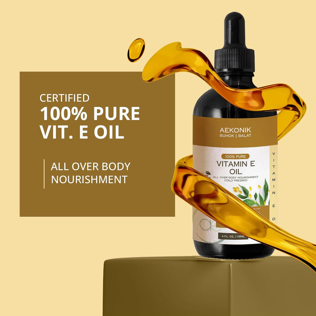 Aceite de Vitamina E Orgánico AEKONIK - Puro para Cuidado Corporal y Facial - 118 ml
