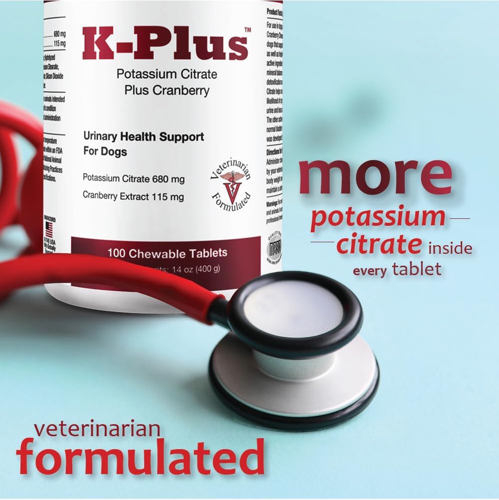 K-Plus Citrato de Potasio y Arándano para Perros - Complemento para la Salud Urinaria - 200 Comprimidos Masticables