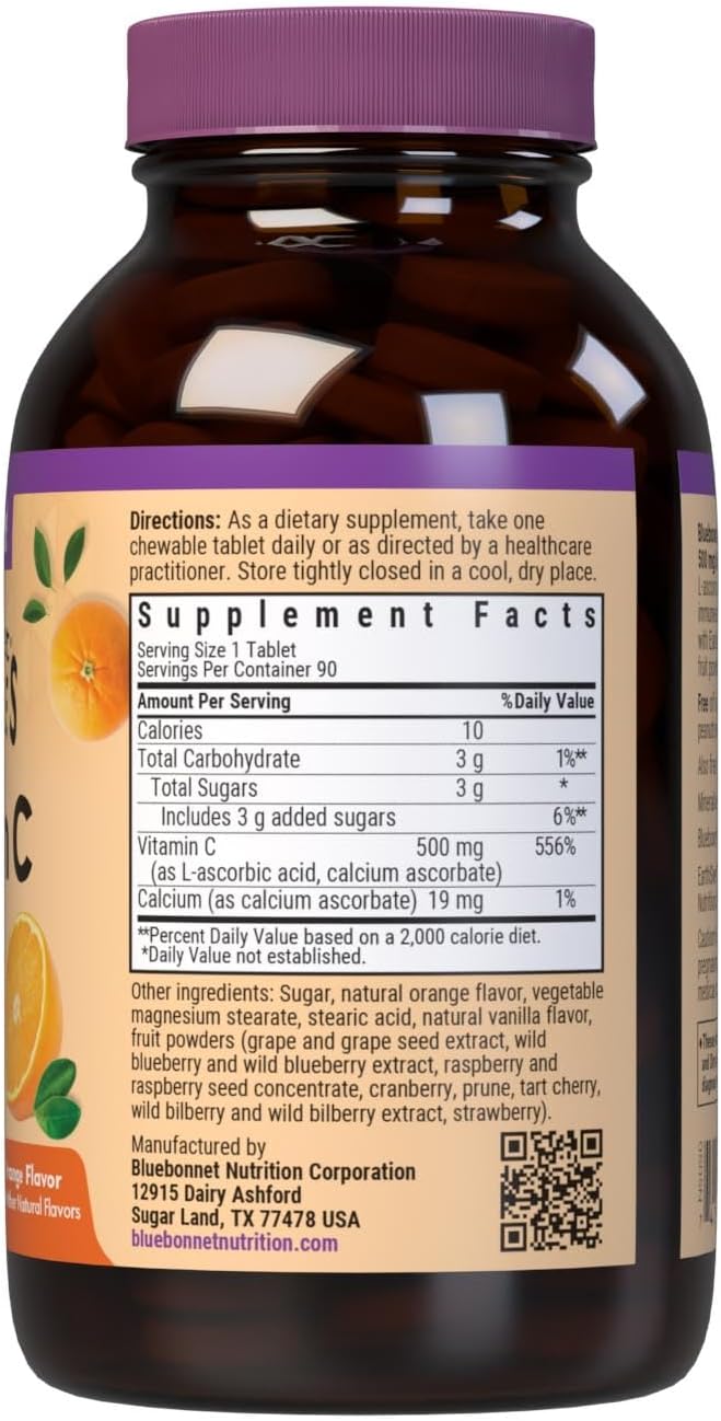 Bluebonnet EarthSweet Vitamina C 500 mg - 90 Comprimidos Masticables Sabor Naranja