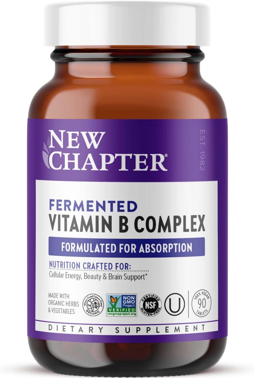 New Chapter Complejo Vitamina B Fermentado – 60 Cápsulas – 1 al Día – Vegano y Ecológico