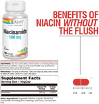 Solaray Niacinamida 500 mg – Vitamina B3, 100 Cápsulas Vegetales