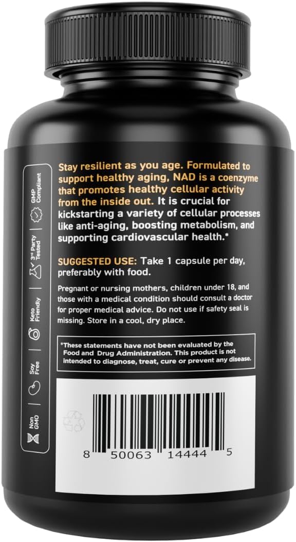 Vital Vitamins Suplemento NAD+ - NAD+ (Nicotinamida Adenina Dinucleótido) para Hombres y Mujeres - Con Administración Liposomal - Apoyo a la Vitalidad Celular, Energía, Concentración - 30 Días