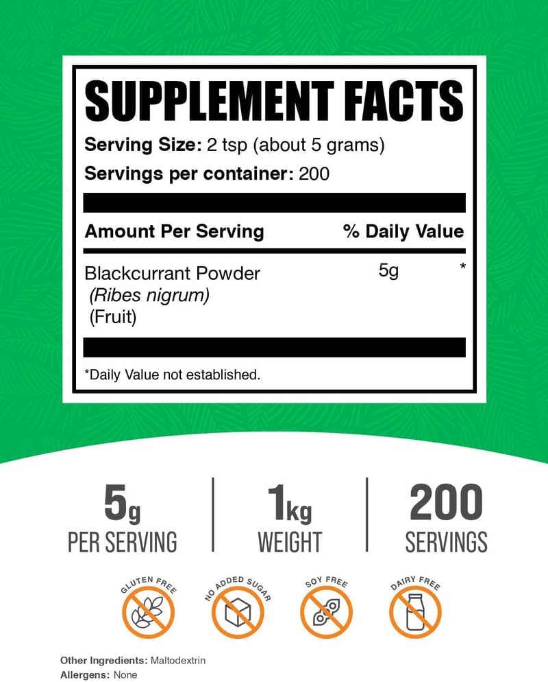 BulkSupplements Polvo de Grosella Negra - Superalimento, Secado al Aire, Sin Gluten, 1 kg