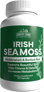 Country Farms Irish Sea Moss Cápsulas – Triple Mezcla con Musgo Irlandés, Raíz de Bardana y Fucus Vesiculoso, 90 Cápsulas